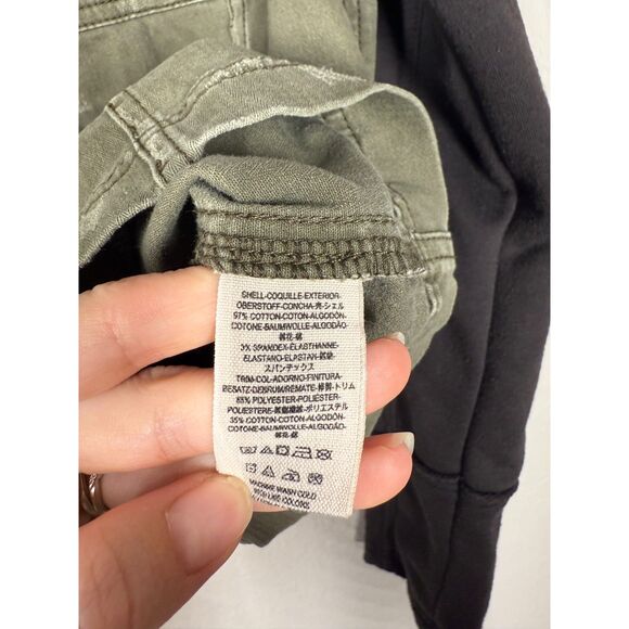 Free People Distressed Hooded Twill Utility Jacket Sz M Army Green Cargo Skater - Picture 9 of 12